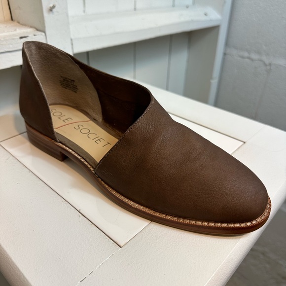 Sole Society Soft Leather Loafers Flats Brown Women’s Size 9.5 Open Sides - Picture 3 of 8